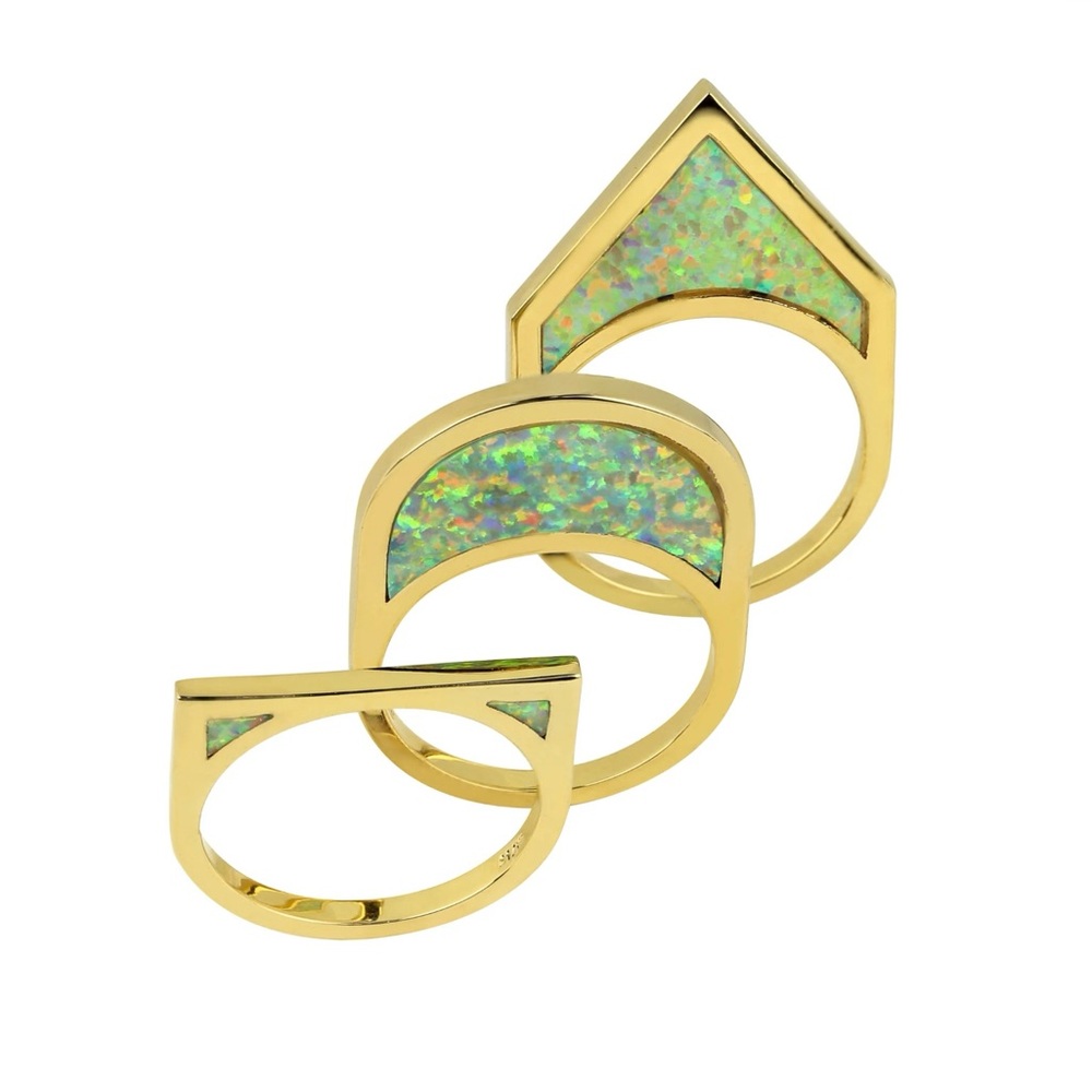 NWT NOIR 14kt gold plated brass set of 3 rings with opal tops SIZE 7
RETAIL $112